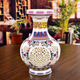 景德镇陶瓷器镂空粉彩小花瓶客厅摆件现代简约家居装饰品结婚礼物