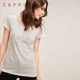 ESPRIT 2016夏女士做旧印花全棉短袖T恤-056EE1K027