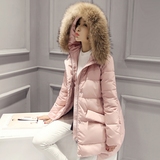 2015冬装新款A字版貉子大毛领羽绒服女中长款斗篷型连帽加厚外套