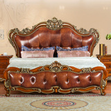 欧式实木床双人床公主婚床美式全实木雕花新古典真皮床1.8米1.5米