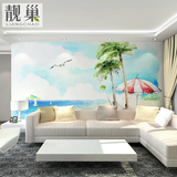 3D电视背景墙壁纸客厅简约树沙滩大海天空墙纸风景无纺布壁画墙布