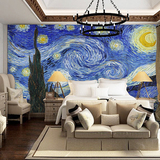 中式电视背景墙纸客厅卧室油画欧式个性抽象壁纸大型壁画梵高星空
