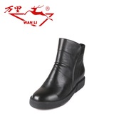 万里秋冬新款女鞋马丁靴牛皮短靴保暖套筒内增高V66801/Z66691
