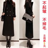 2015秋季新款韩版女装双排扣羊毛呢大衣外套超长款呢子风衣加大码