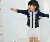 女童开衫外套春秋装2~6岁儿童纱领花边蕾丝公主外套韩版纯棉长袖