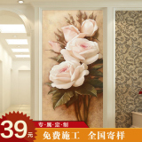 3D立体玄关壁纸壁画走廊过道墙纸画 竖版 欧式 油画玫瑰花