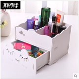 多功能床头桌面收纳盒白色带抽屉化妆品储物创意整理盒可水洗包邮