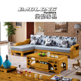 实木沙发床 全实木榉木沙发床 小户型两用推拉床客厅转角沙发组合