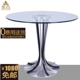 公司店铺谈判洽谈桌圆形餐桌简约钢化玻璃小圆桌现代会客接待桌椅