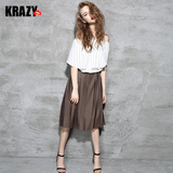 【限时秒惠】Krazy梭织西装料中长款百褶裙高腰显瘦半身裙 7220