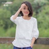 MOOCRU/萌初春夏女文艺全棉中袖短款白衬衫半袖衬衣T恤M152SC001