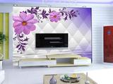 无缝大型壁画3d立体电视背景墙纸客厅无纺布壁纸现代简约紫色花