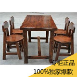 酒吧饭店面馆咖啡快餐实木长餐桌椅仿古中式饭桌复古桌凳组合