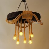 【天天特价】loft工业风灯北欧复古服装店咖啡厅创意麻绳轮胎吊灯