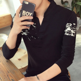正品牌范思哲旗舰店冬季长袖男士男装修身韩版常规纯棉T恤