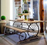 欧式复古铁艺实木家具餐桌椅组合快餐桌椅 长方形饭桌小户型餐桌