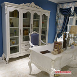 书桌书椅书柜组合 美式白色书桌 欧式雕花大书柜 书房组合家具