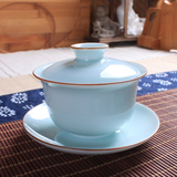 手工茶碗盖碗茶杯陶瓷景德镇瓷茶具传承龙泉青瓷泡茶功夫三才盖碗
