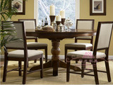 美式乡村实木圆桌新古典餐厅餐桌宜家法式餐桌椅仿古复古做旧家具