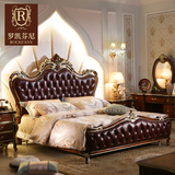 罗凯芬尼卧室家具 美式乡村实木1.8米双人床 欧式高档真皮软床E