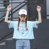 2016夏新品韩国显瘦圆领短款打底上衣女学生潮 学院风流苏短袖T恤