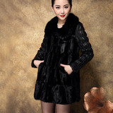 2014新款中年女士皮草大衣 大码中长款进口貂毛加厚外套 黑色皮衣