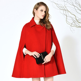 2015冬新款欧美原创女装品牌气质加厚红色羊毛斗篷外套毛呢大衣