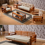新中式三人位实木沙发客厅组合家具折叠推拉可拆洗布艺橡木沙发床