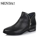 活动Senda/森达女鞋专柜同款冬季日常欧美牛皮方跟女靴子3WR12DD5