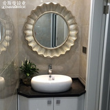 欧式镜卫浴镜美式装饰镜框卫生间圆形客厅玄关壁挂浴室镜子太阳花