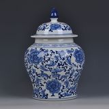 景德镇陶瓷器青花储物罐 茶叶罐 将军罐中式复古花瓶装饰玄关摆件