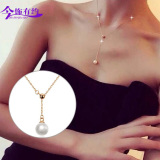 韩国进口正品天然珍珠项链925纯银 玫瑰金Y单颗天然珍珠锁骨链