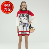 美国代购 Moschino 16春夏奶牛卡通宽松休闲字母拼色情侣T恤