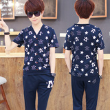 春装男生休闲运动套装韩版修身青少年卫衣外套印花学生短袖T恤潮