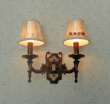 特价新款欧式仿古地中海2头蜡烛布艺壁灯客厅餐厅卧室灯饰灯具