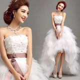韩式韩版花朵抹胸前短后长款拖尾绑带新娘婚纱礼服批发价2779