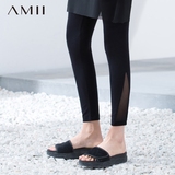 Amii2016夏季紧身裤女夏天百搭九分裤女士黑色小脚薄款打底裤外穿