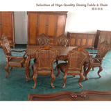 经典美式餐桌餐椅组合长方形一桌六椅复古做旧真皮油蜡皮质扶手椅