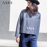 Amii[极简主义]2015秋欧美字母直筒套头衫短款大码卫衣女11571603