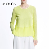 MO&Co.春季款长袖拼接女装上衣 个性时尚简约层次感套头T恤 moco