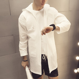 2016夏季纯色轻薄透气宽松版型韩版修身男士防晒衣风衣中长款外套