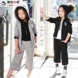 韩版儿童套装2016春季新款女童休闲套装卫衣开衫外套+七分阔腿裤