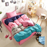 床上用品全棉家纺斜纹素色纯棉拼色简约四件套件床笠床单被套包邮