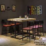 美式实木餐桌椅组合铁艺饭桌吧台高脚靠背椅子大班台餐厅酒吧桌子