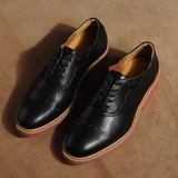 卡宾男鞋青年韩版尖头黑色系带休闲皮鞋羊皮英伦布洛克发型师皮鞋