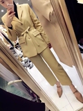 韩国dream trend 16春季新款气质复古系带竖条纹西装套装两件套女