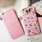 粉色豹纹兔耳iPhone6手机壳蚕丝纹苹果6plus保护套全包6s磨砂软壳