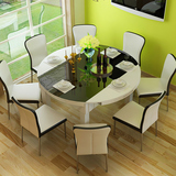 简约现代餐桌椅组合6人伸缩餐桌圆形饭桌折叠钢化玻璃餐桌电磁炉