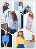 2016春装韩版学院风圆领短款长袖套头卫衣 纯色肚脐装宽松T恤 女
