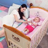 日本购呵宝婴儿床实木环保无油漆儿童床多功能BB床可变书桌宝宝床